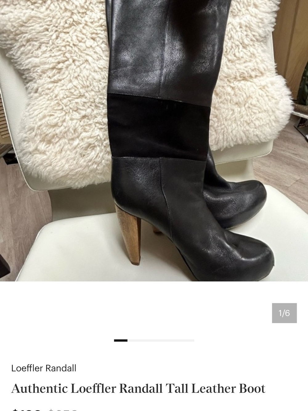Loeffler Randall Black Leather Tall Boot with Wood Heel